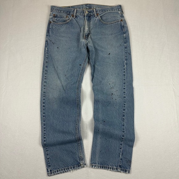 Levi's Other - Levis 505 Straight Fit Denim Jeans Distressed Paint Splatter 33x28